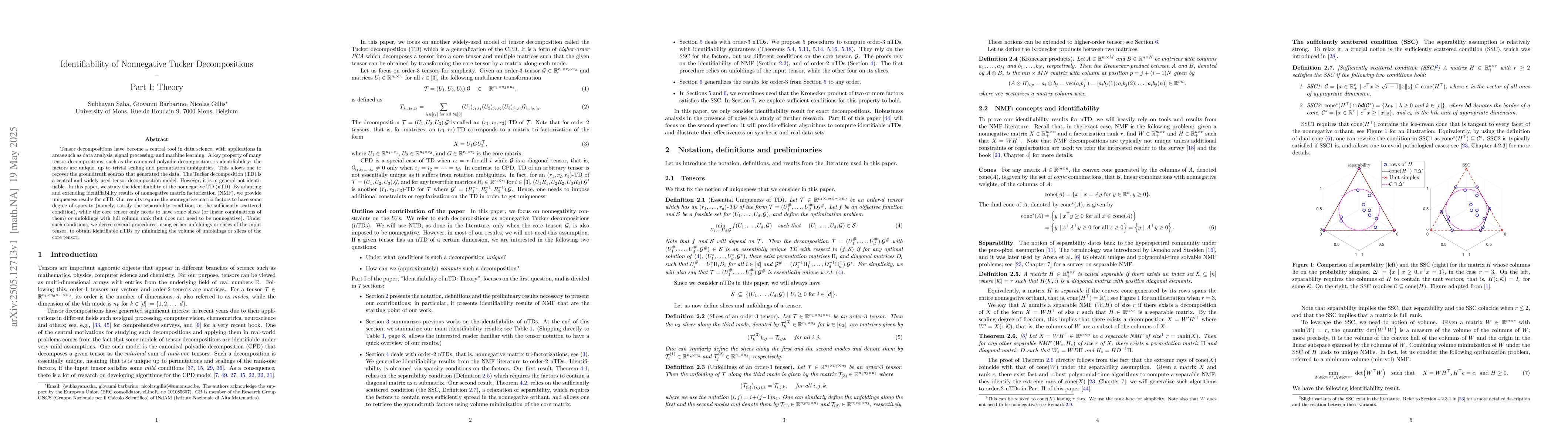 Thumbnail for Identifiability of Nonnegative Tucker Decompositions -- Part I: Theory