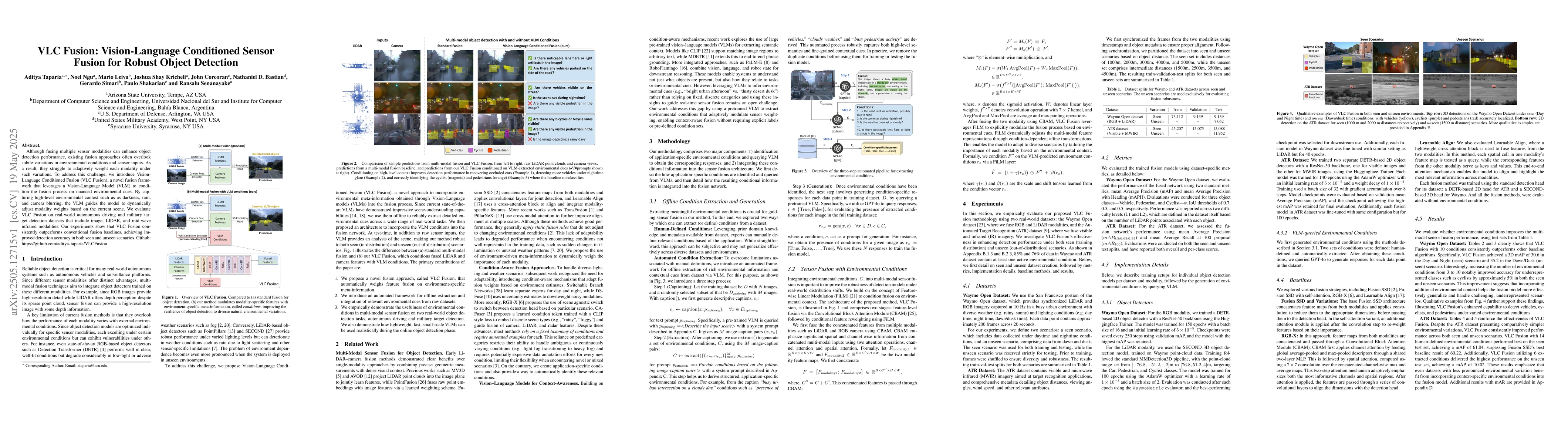 Thumbnail for VLC Fusion: Vision-Language Conditioned Sensor Fusion for Robust Object
  Detection