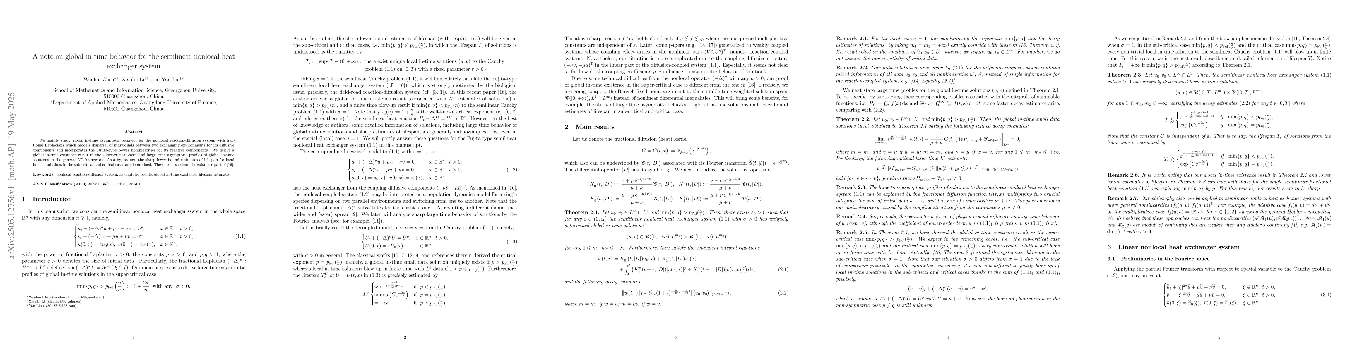Thumbnail for A note on global in-time behavior for the semilinear nonlocal heat
  exchanger system