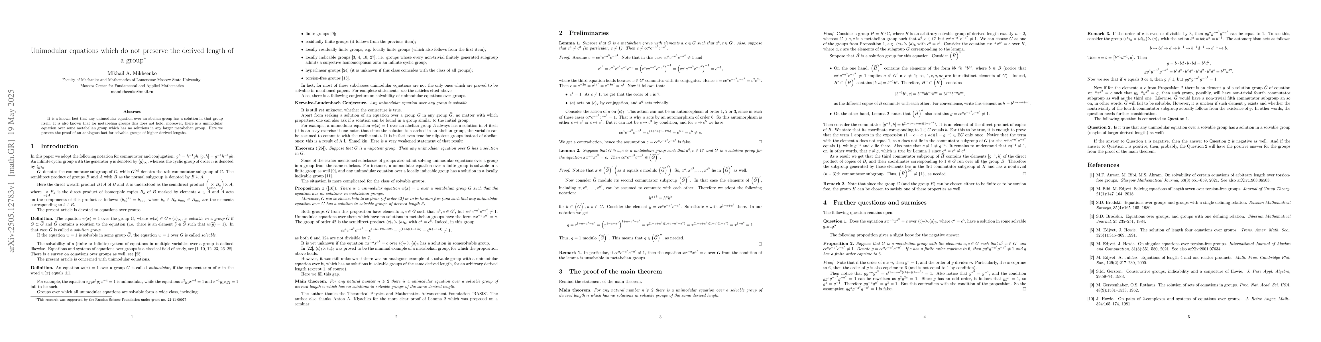 Thumbnail for Unimodular equations which do not preserve the derived length of a group