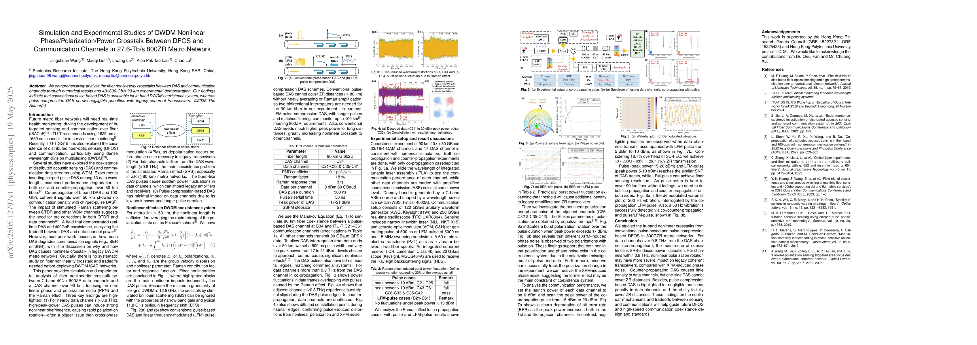 Thumbnail for Simulation and Experimental Studies of DWDM Nonlinear
  Phase/Polarization/Power Crosstalk Between DFOS and Communication Channels in
  27.6-Tb/s 800ZR Metro Network