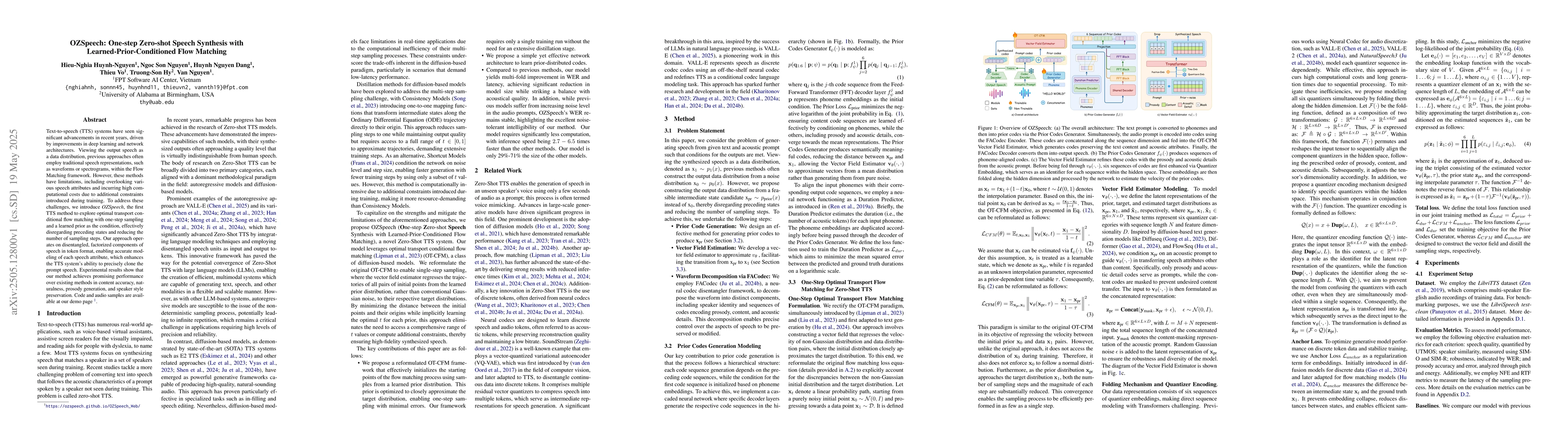 Thumbnail for OZSpeech: One-step Zero-shot Speech Synthesis with
  Learned-Prior-Conditioned Flow Matching