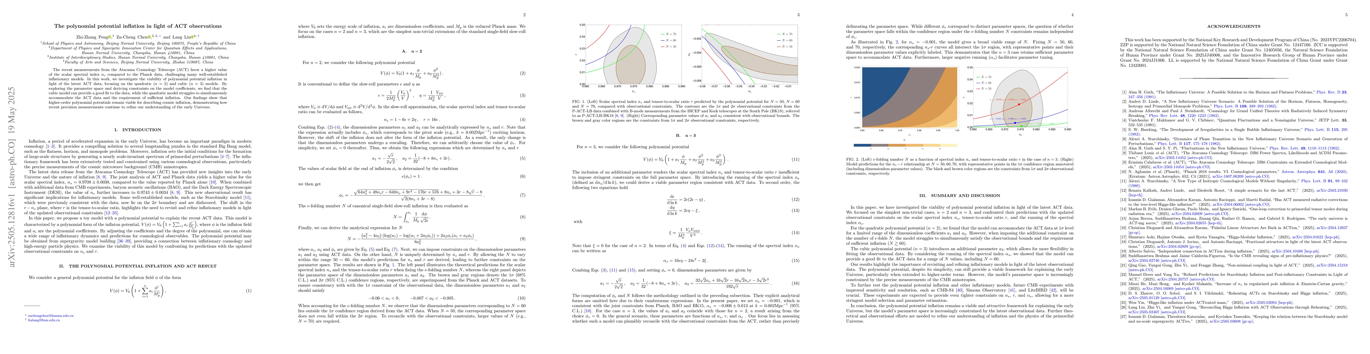 Thumbnail for The polynomial potential inflation in light of ACT observations
