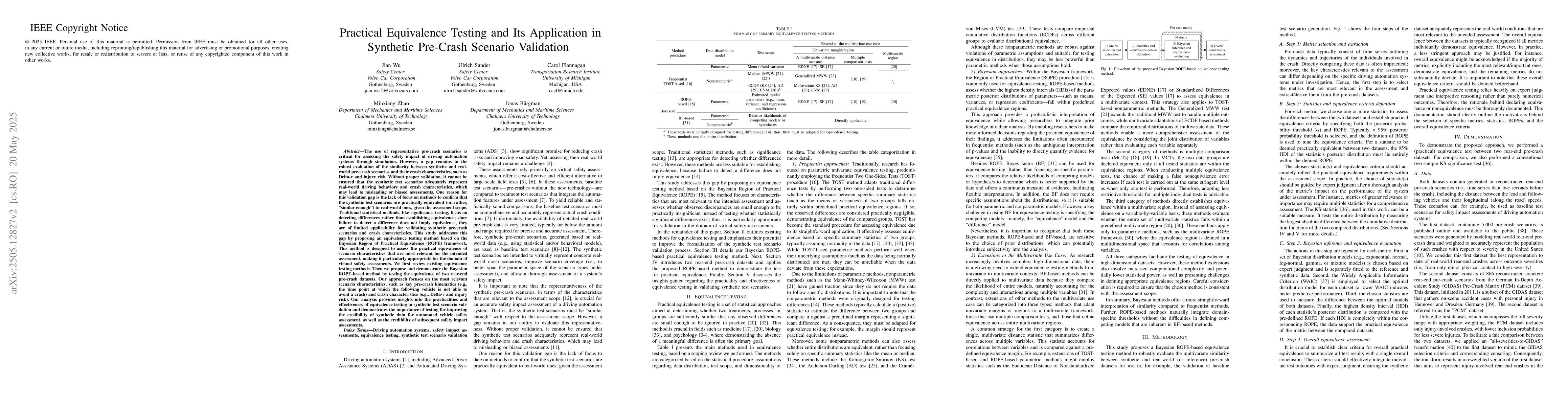 Thumbnail for Practical Equivalence Testing and Its Application in Synthetic Pre-Crash
  Scenario Validation