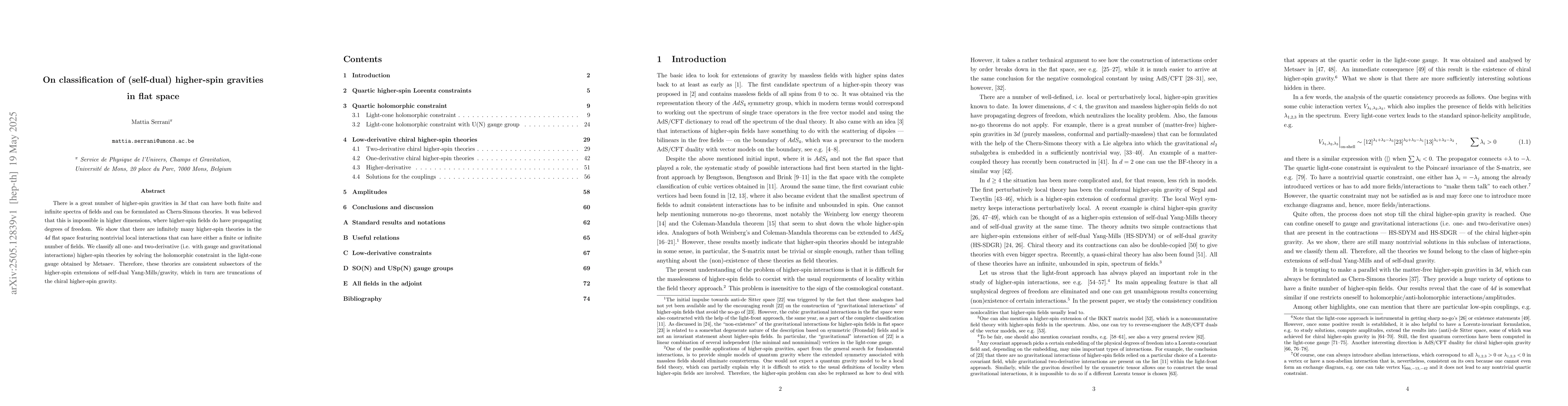 Thumbnail for On classification of (self-dual) higher-spin gravities in flat space