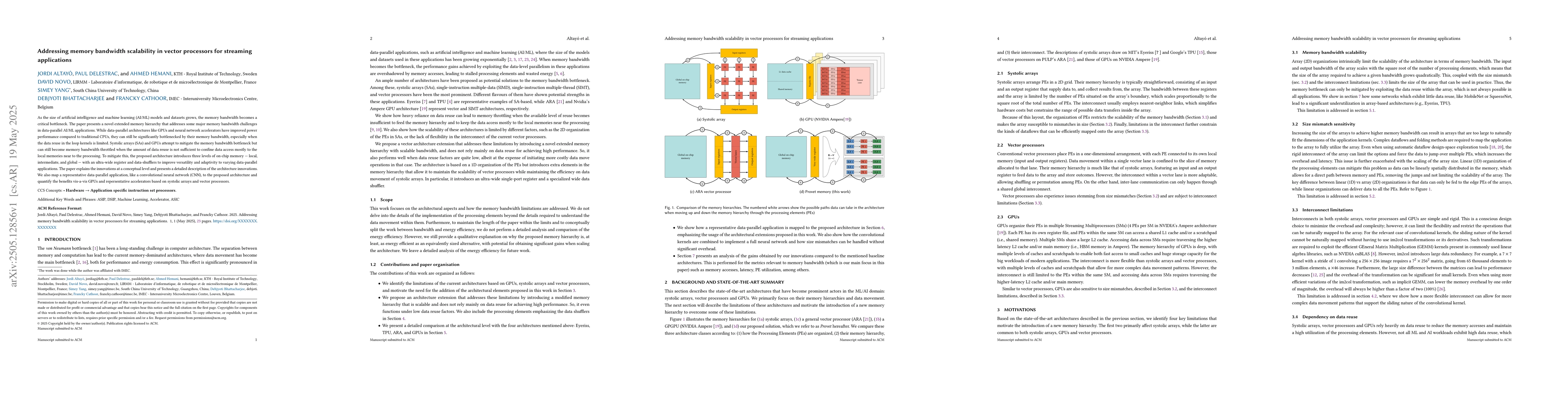 Thumbnail for Addressing memory bandwidth scalability in vector processors for
  streaming applications