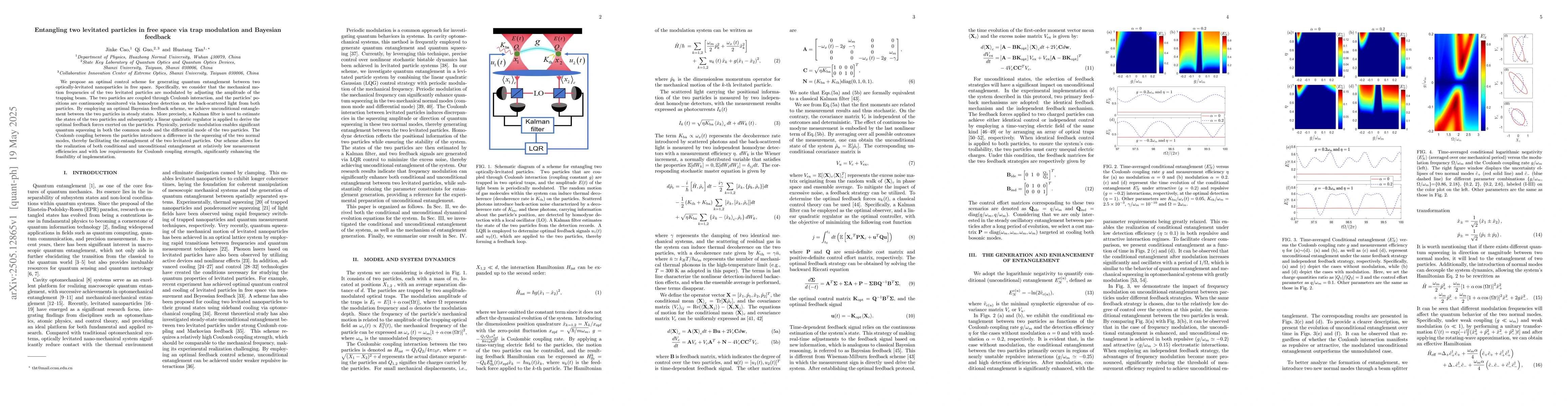 Thumbnail for Entangling two levitated particles in free space via trap modulation and
  Bayesian feedback