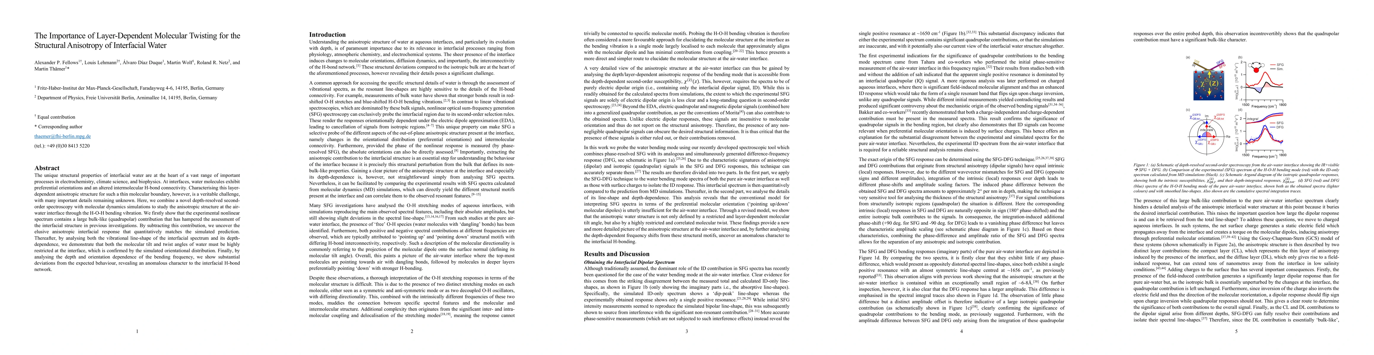 Thumbnail for The Importance of Layer-Dependent Molecular Twisting for the Structural
  Anisotropy of Interfacial Water