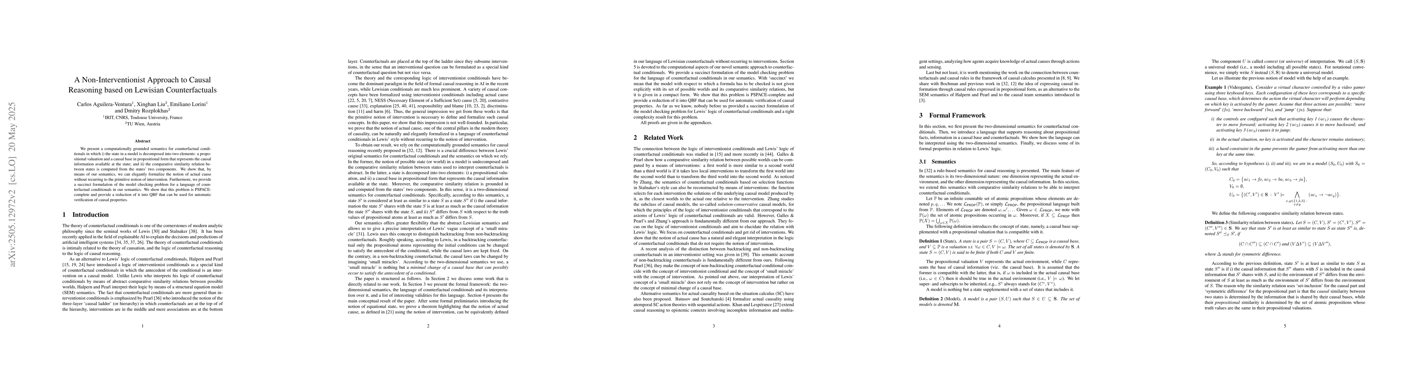 Thumbnail for A Non-Interventionist Approach to Causal Reasoning based on Lewisian
  Counterfactuals