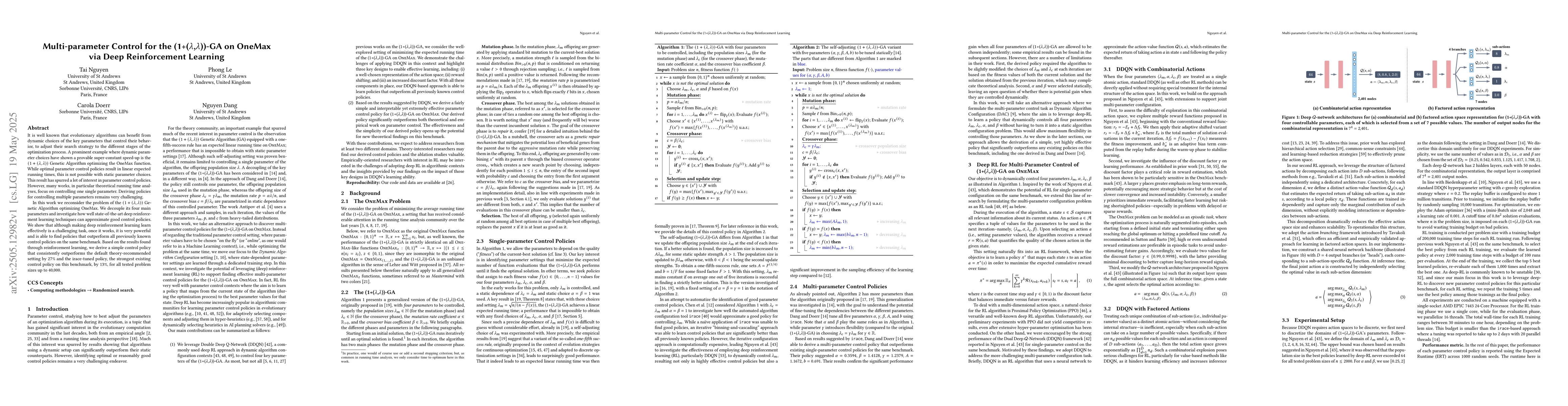 Thumbnail for Multi-parameter Control for the (1+($λ$,$λ$))-GA on OneMax
  via Deep Reinforcement Learning