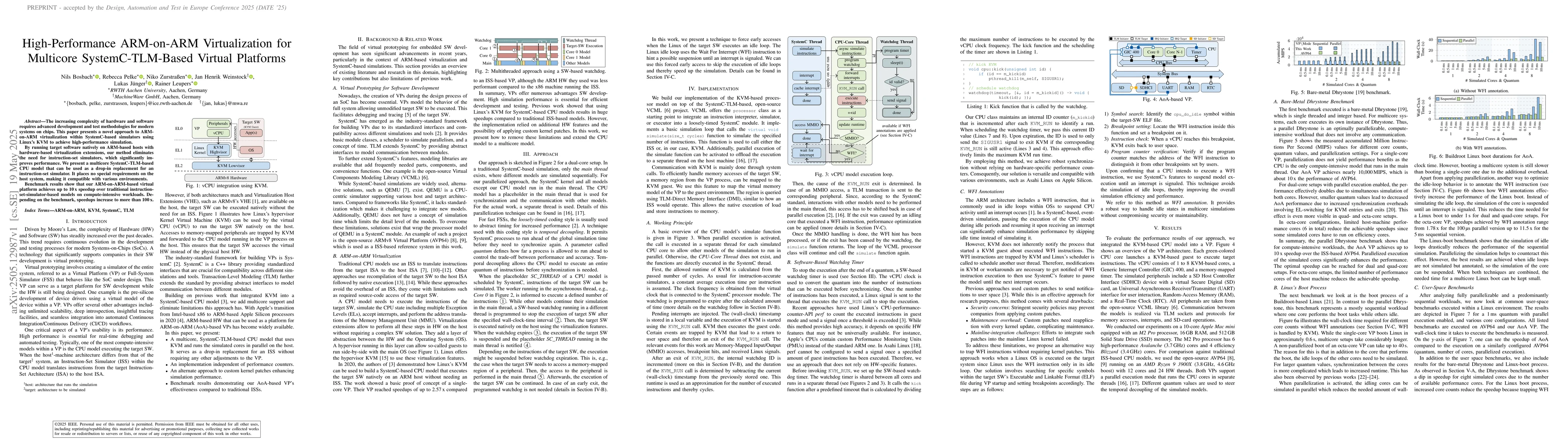 Thumbnail for High-Performance ARM-on-ARM Virtualization for Multicore
  SystemC-TLM-Based Virtual Platforms
