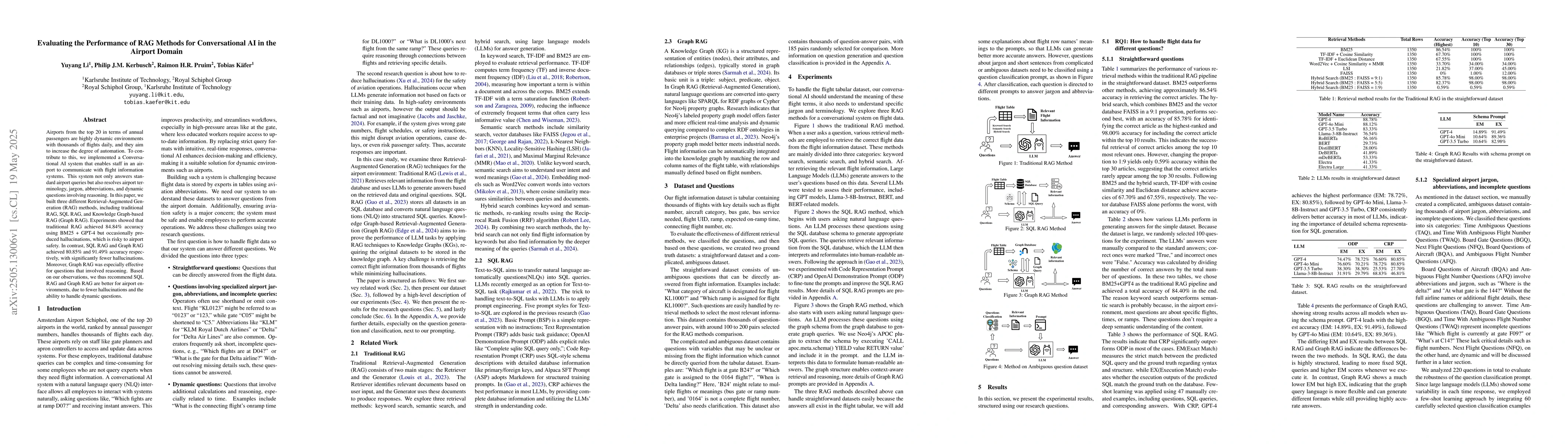 Thumbnail for Evaluating the Performance of RAG Methods for Conversational AI in the
  Airport Domain
