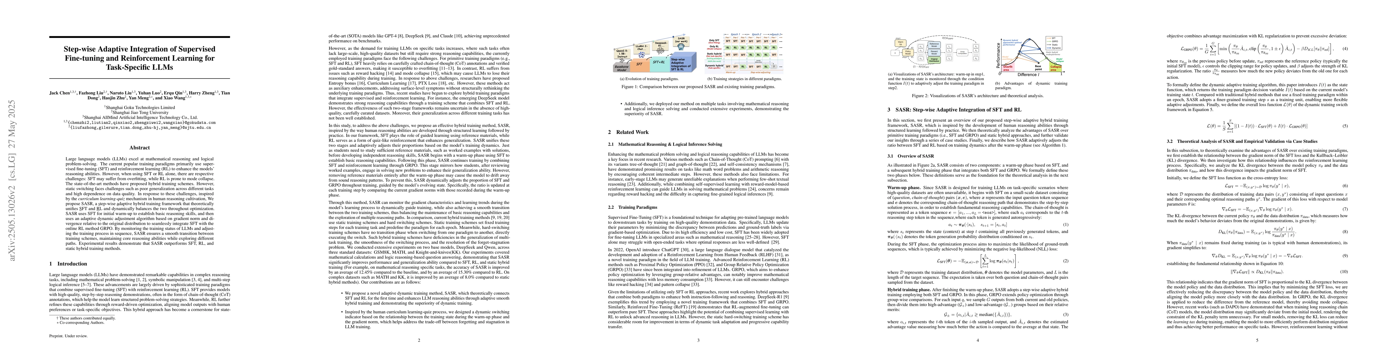 Thumbnail for Step-wise Adaptive Integration of Supervised Fine-tuning and
  Reinforcement Learning for Task-Specific LLMs