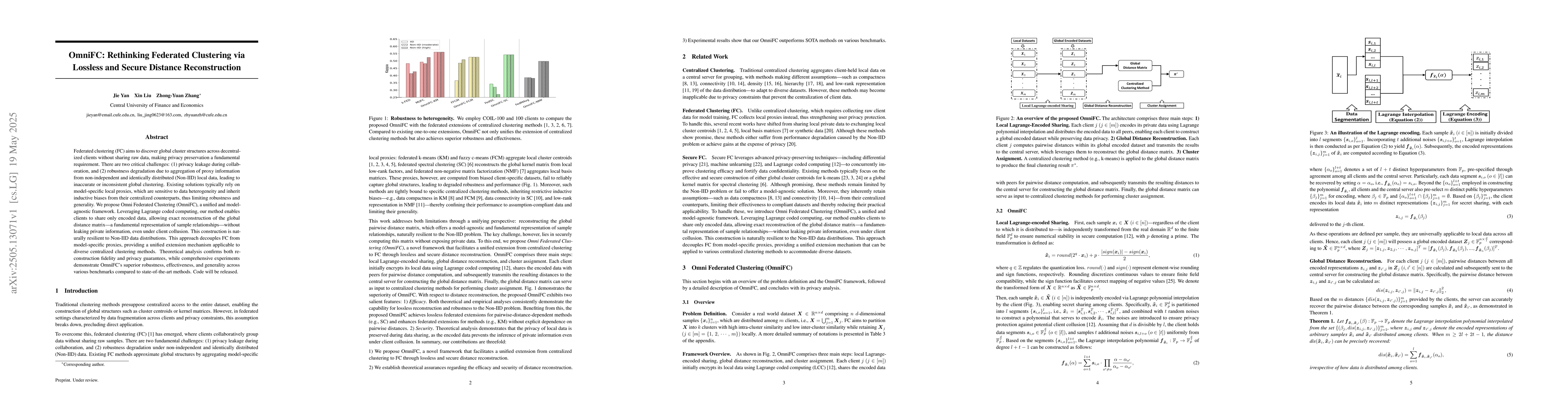 Thumbnail for OmniFC: Rethinking Federated Clustering via Lossless and Secure Distance
  Reconstruction