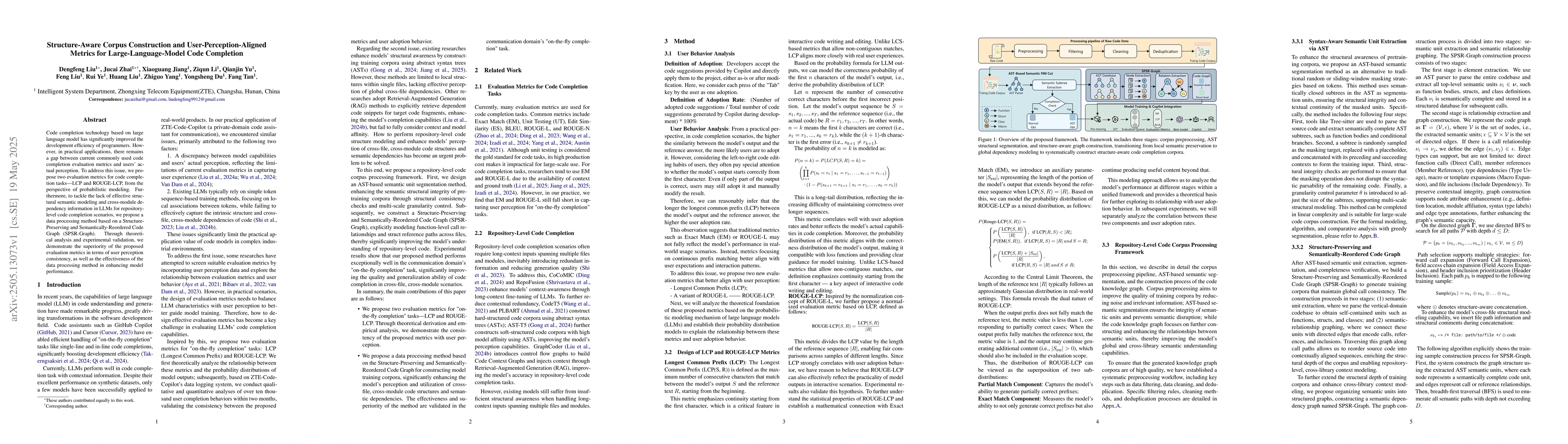 Thumbnail for Structure-Aware Corpus Construction and User-Perception-Aligned Metrics
  for Large-Language-Model Code Completion