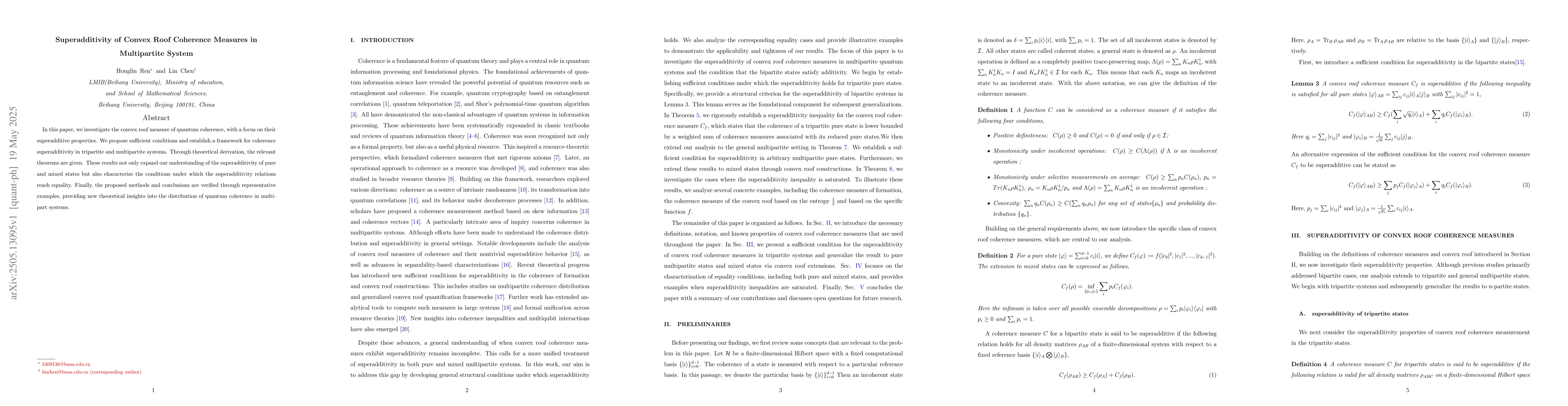 Thumbnail for Superadditivity of Convex Roof Coherence Measures in Multipartite System