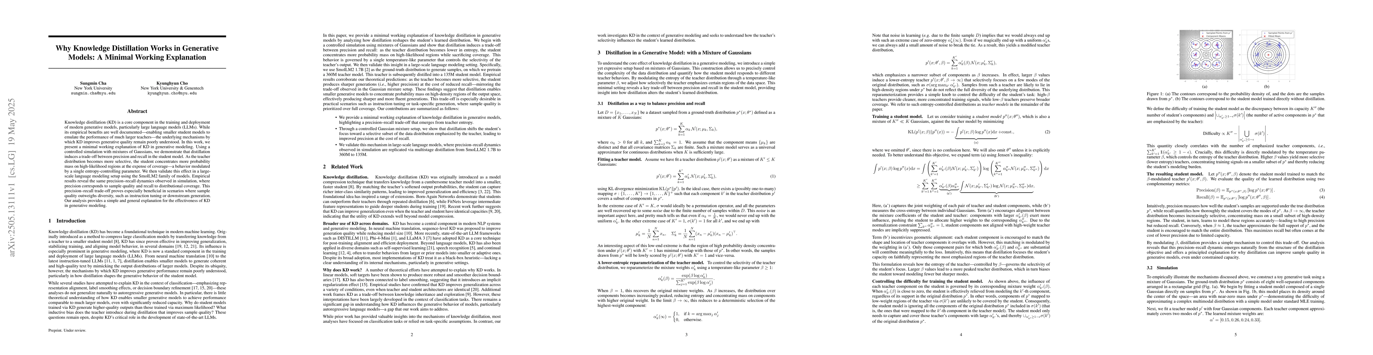 Thumbnail for Why Knowledge Distillation Works in Generative Models: A Minimal Working
  Explanation