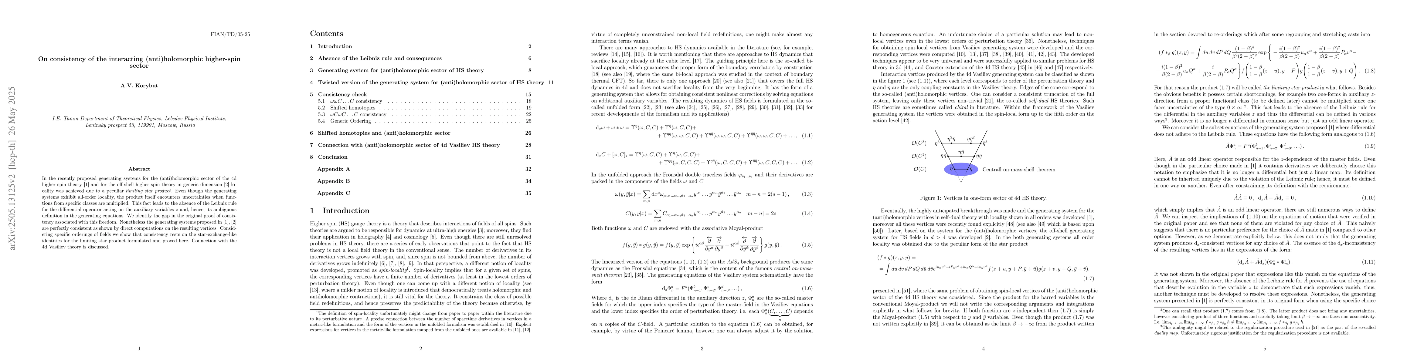 Thumbnail for On consistency of the interacting (anti)holomorphic higher-spin sector