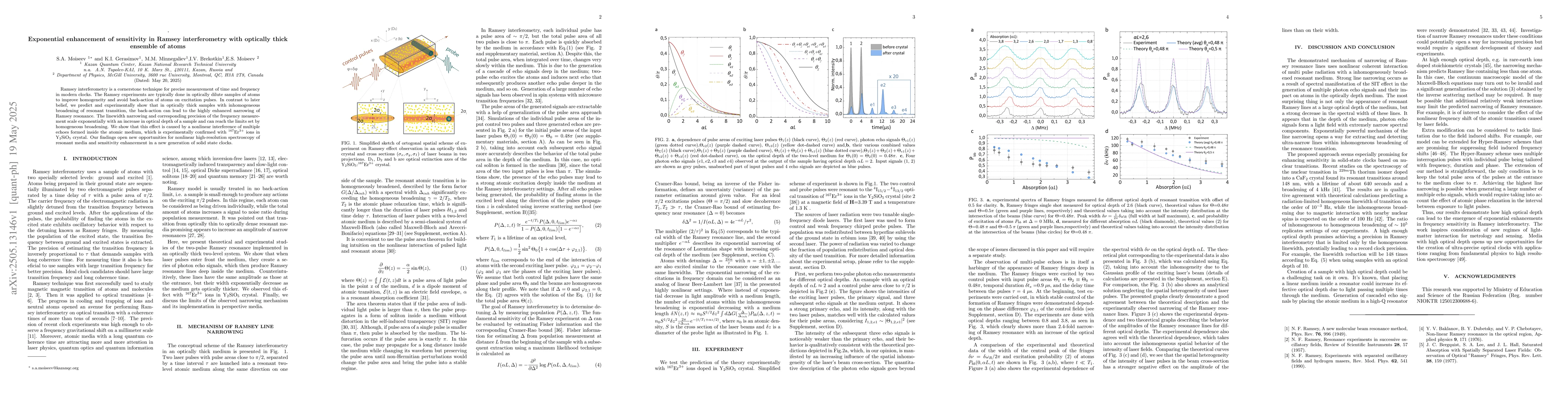 Thumbnail for Exponential enhancement of sensitivity in Ramsey interferometry with
  optically thick ensemble of atoms