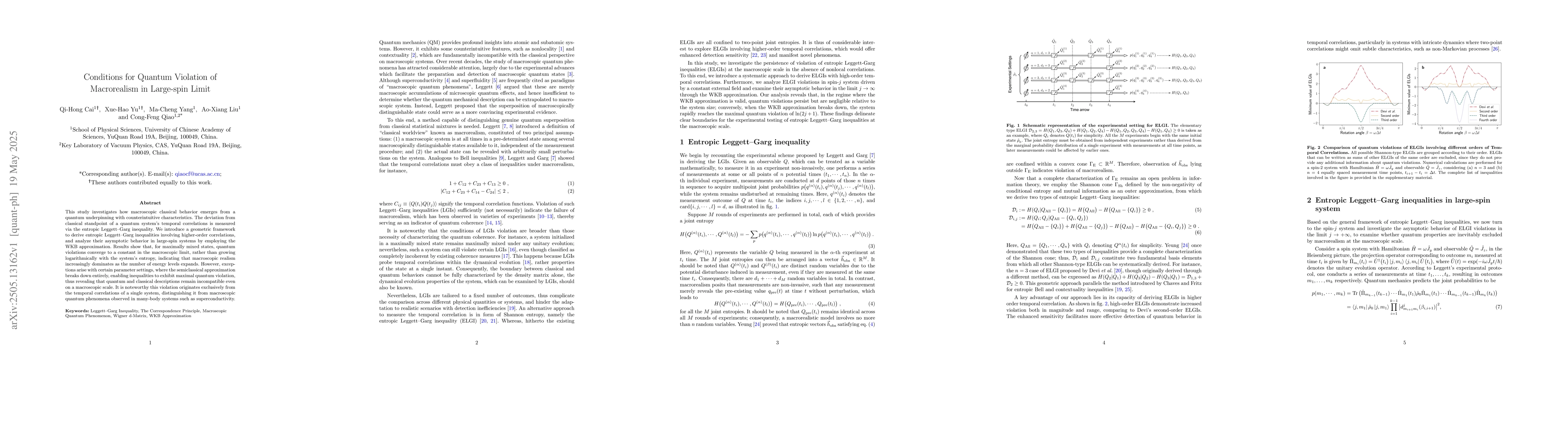 Thumbnail for Conditions for Quantum Violation of Macrorealism in Large-spin Limit