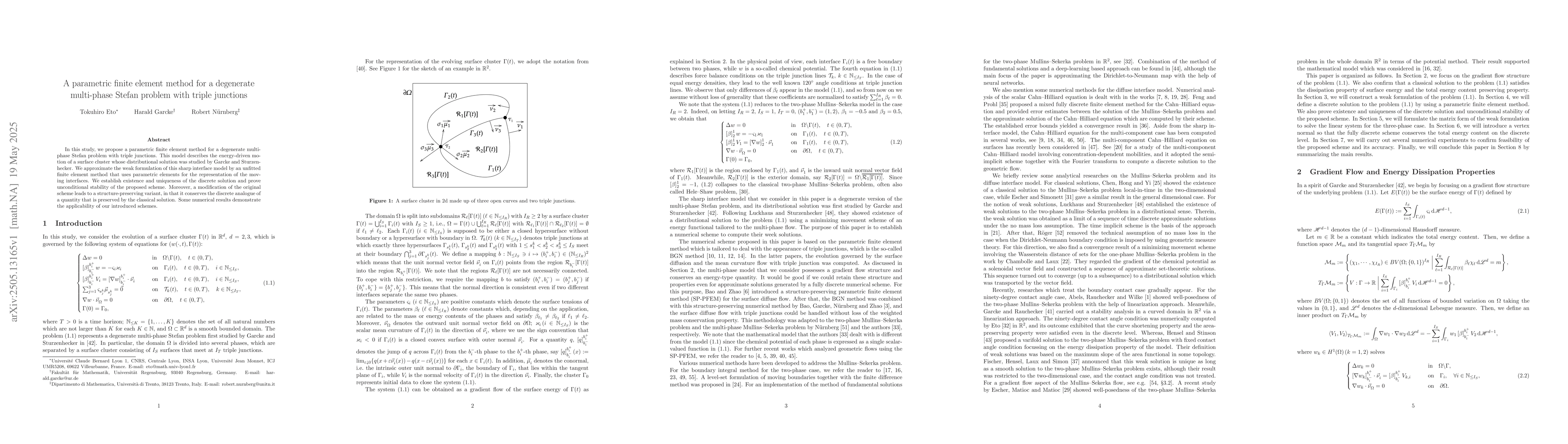Thumbnail for A parametric finite element method for a degenerate multi-phase Stefan
  problem with triple junctions