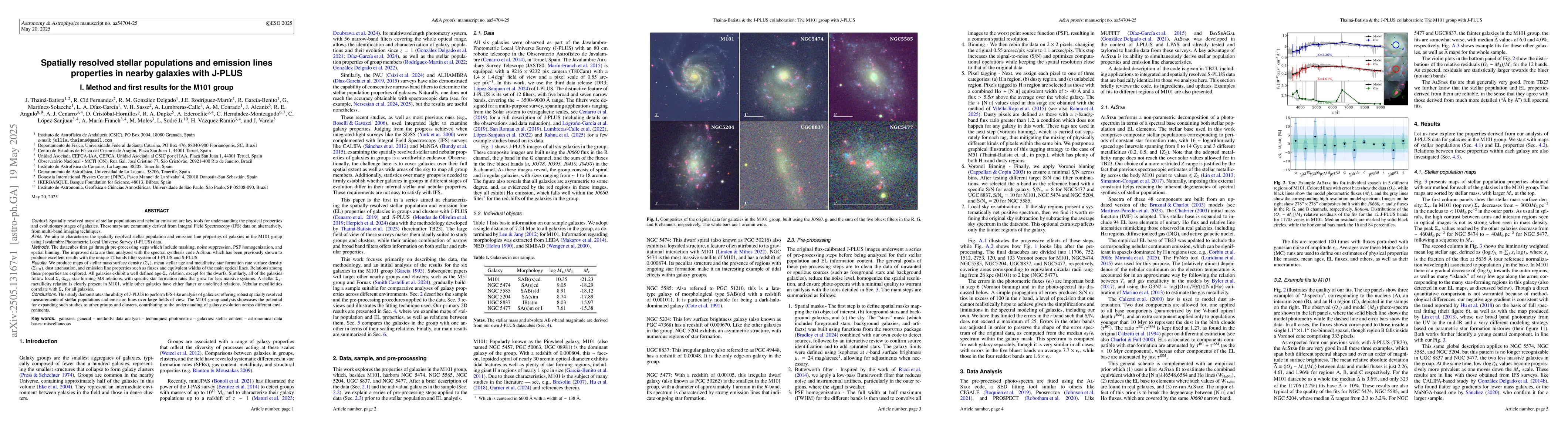 Thumbnail for Spatially resolved stellar populations and emission lines properties in
  nearby galaxies with J-PLUS -- I. Method and first results for the M101 group