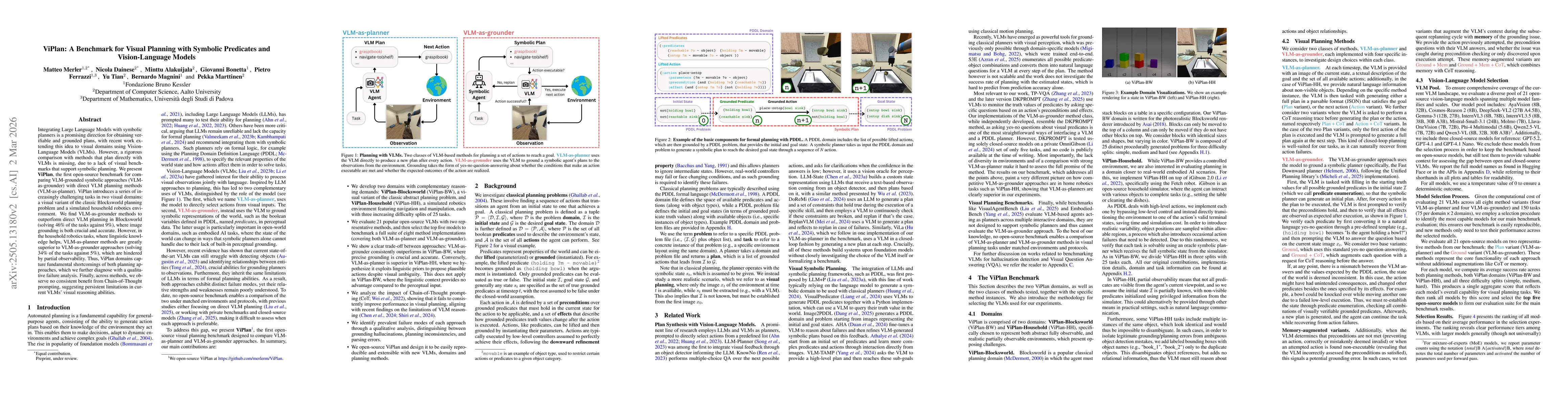 Thumbnail for ViPlan: A Benchmark for Visual Planning with Symbolic Predicates and Vision-Language Models