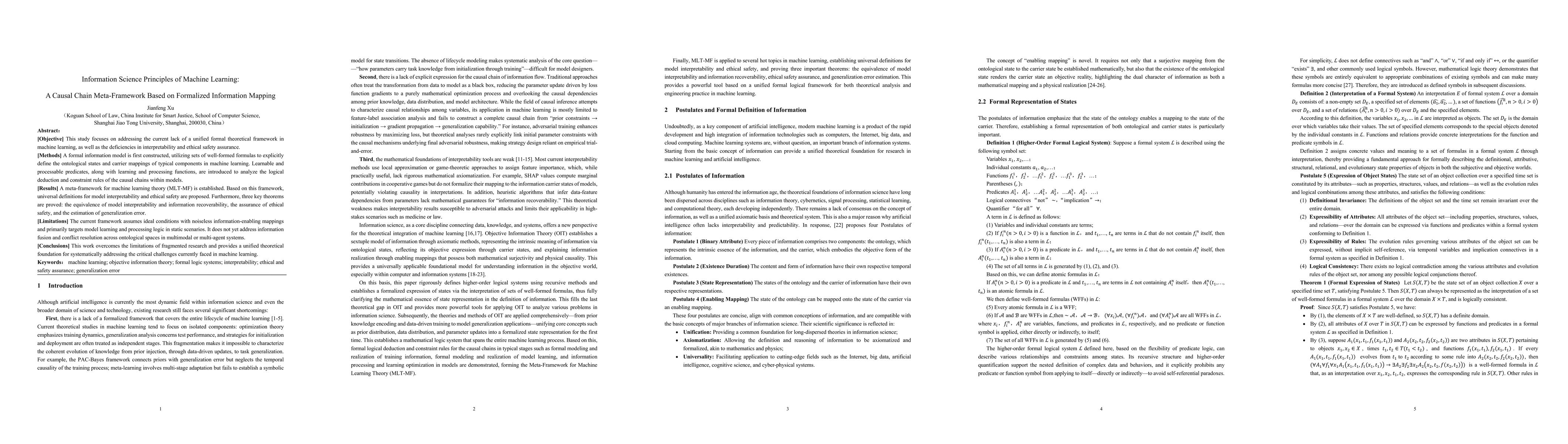 Thumbnail for Information Science Principles of Machine Learning: A Causal Chain
  Meta-Framework Based on Formalized Information Mapping