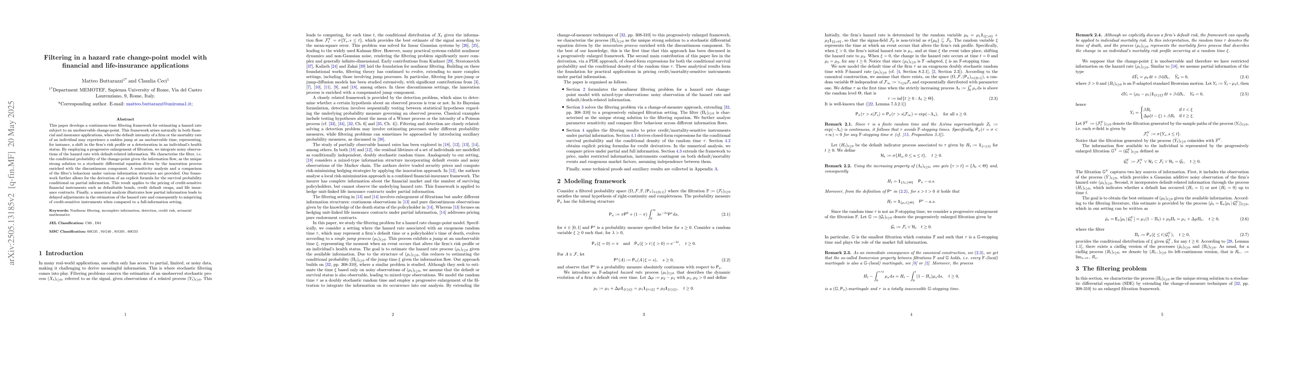 Thumbnail for Filtering in a hazard rate change-point model with financial and
  life-insurance applications