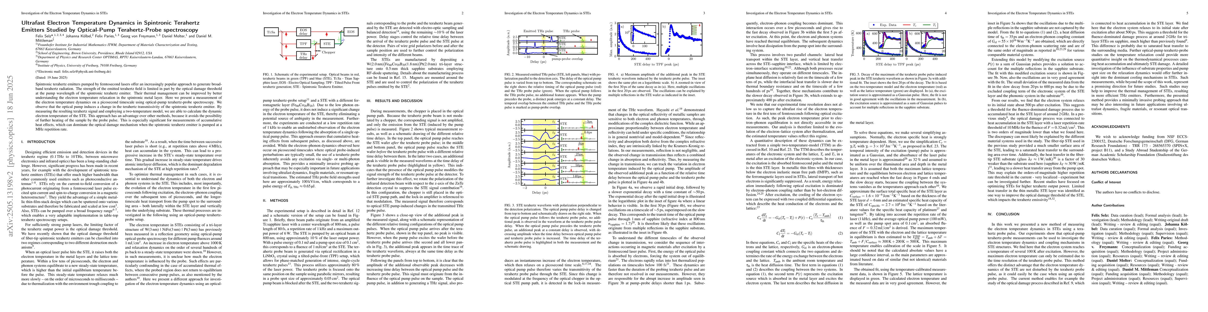 Thumbnail for Investigation of the Electron Temperature Dynamics in Spintronic
  Terahertz Emitters on Picosecond Timescale Using Optical-Pump Terahertz-Probe
  Spectroscopy