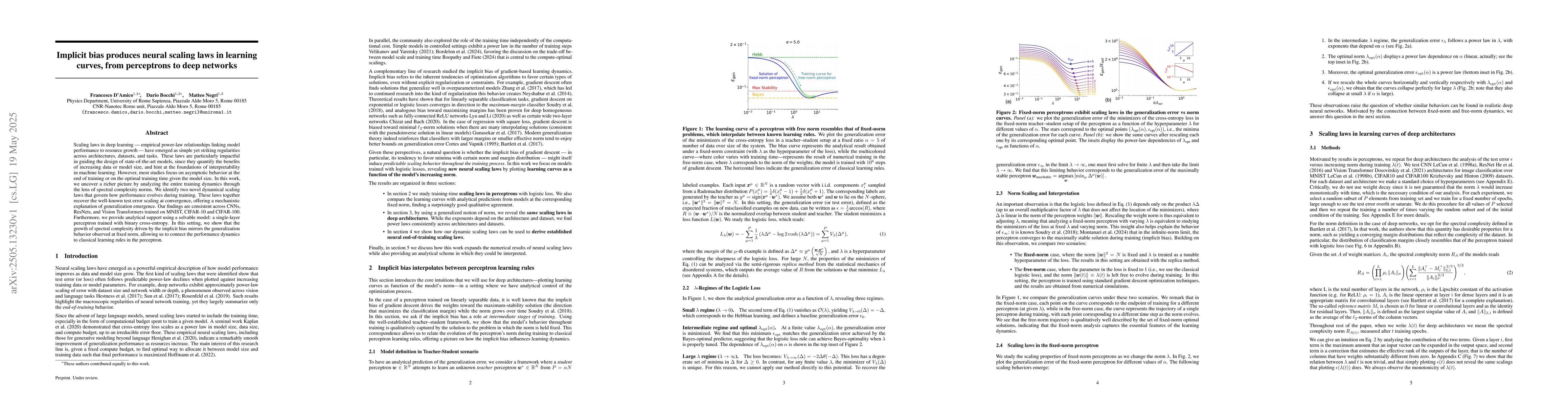 Thumbnail for Implicit bias produces neural scaling laws in learning curves, from
  perceptrons to deep networks