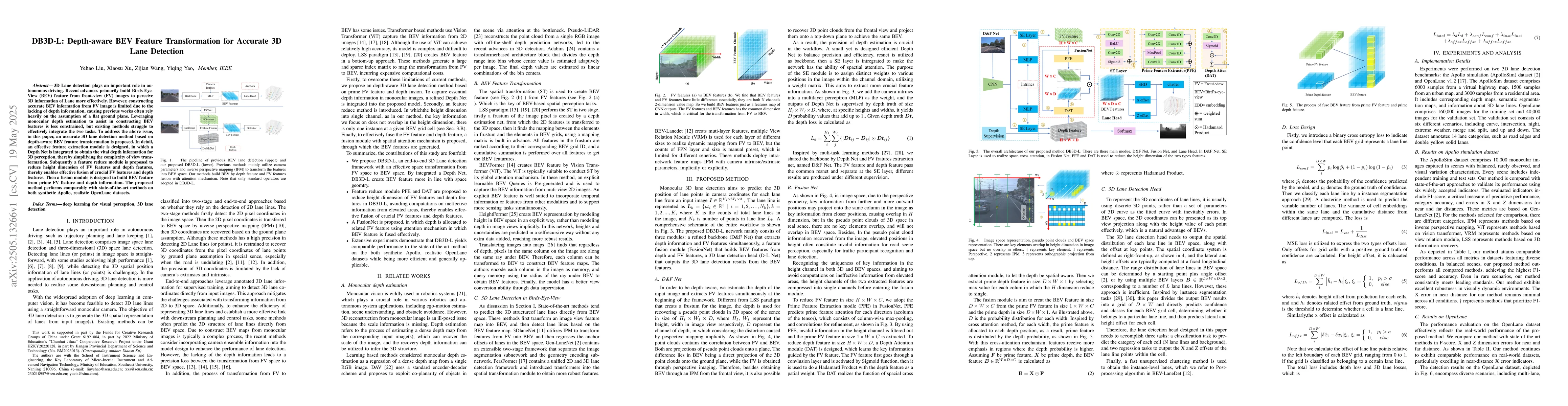 Thumbnail for DB3D-L: Depth-aware BEV Feature Transformation for Accurate 3D Lane
  Detection
