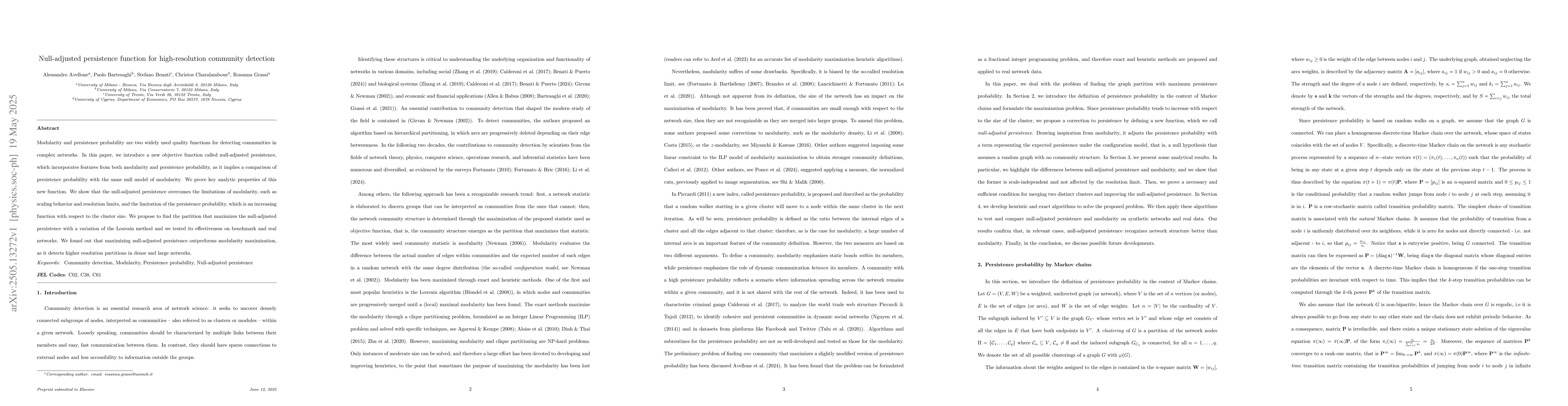 Thumbnail for Null-adjusted persistence function for high-resolution community
  detection