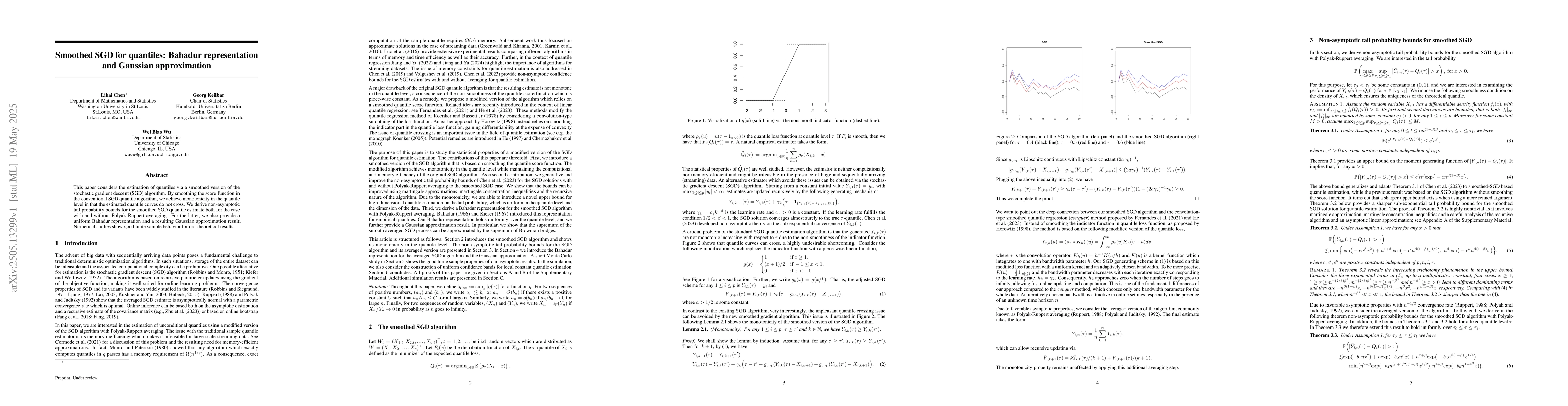 Thumbnail for Smoothed SGD for quantiles: Bahadur representation and Gaussian
  approximation