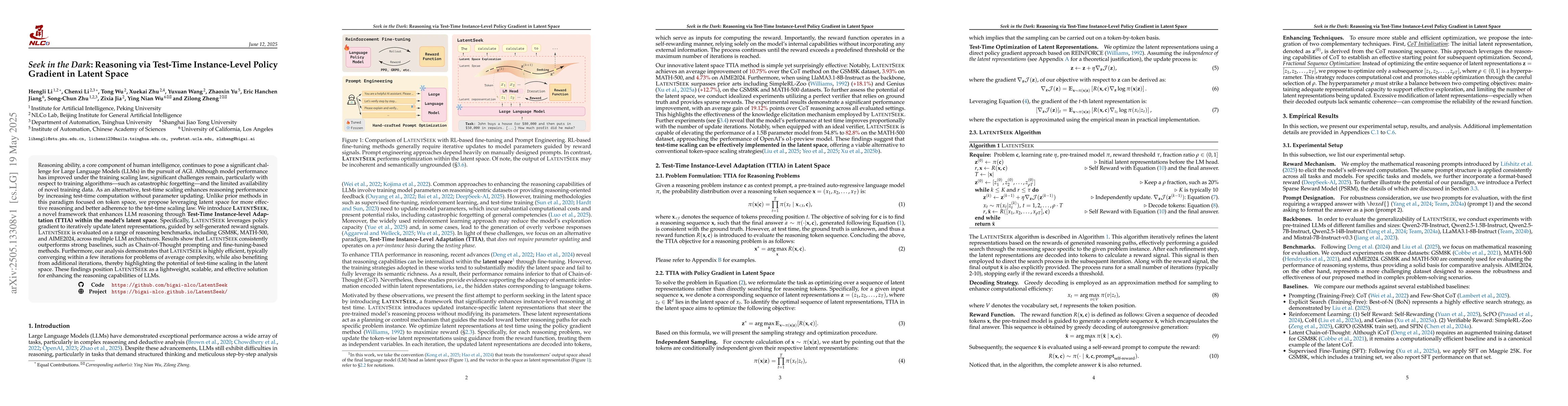 Thumbnail for Seek in the Dark: Reasoning via Test-Time Instance-Level Policy Gradient
  in Latent Space