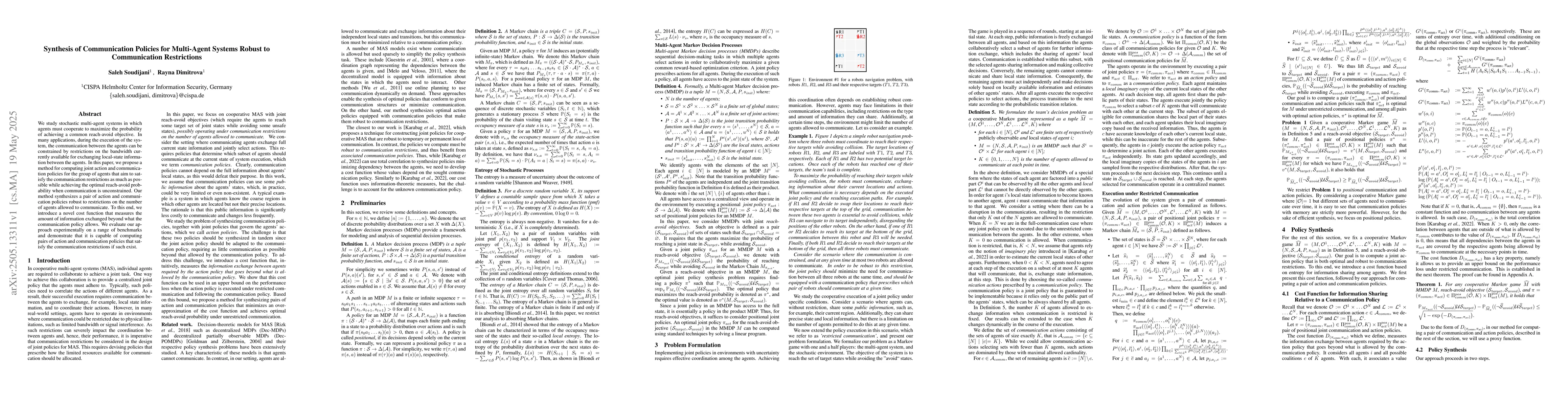 Thumbnail for Synthesis of Communication Policies for Multi-Agent Systems Robust to
  Communication Restrictions