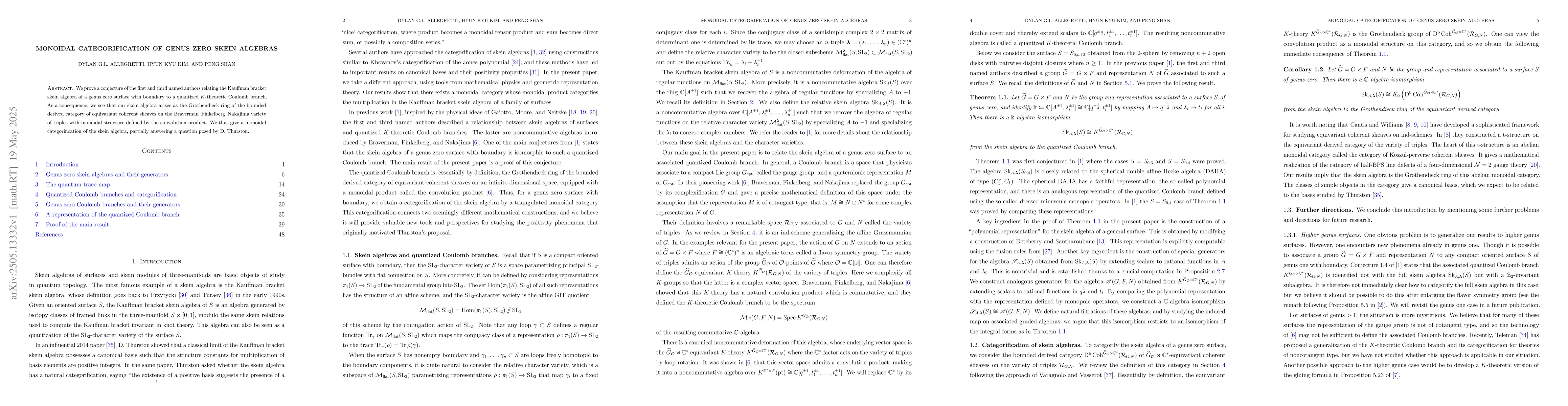 Thumbnail for Monoidal categorification of genus zero skein algebras