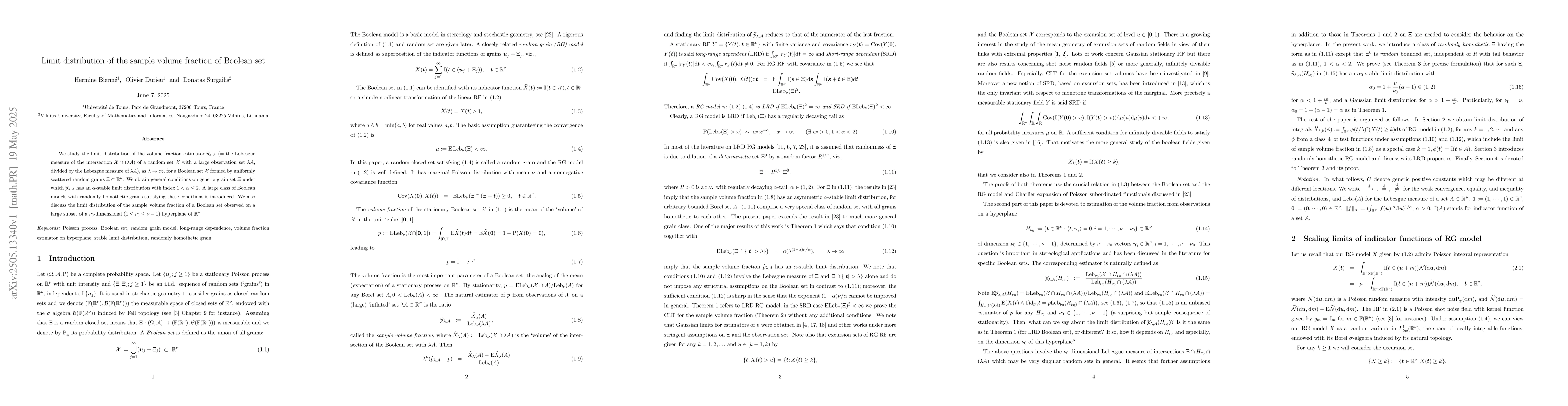 Thumbnail for Limit distribution of the sample volume fraction of Boolean set