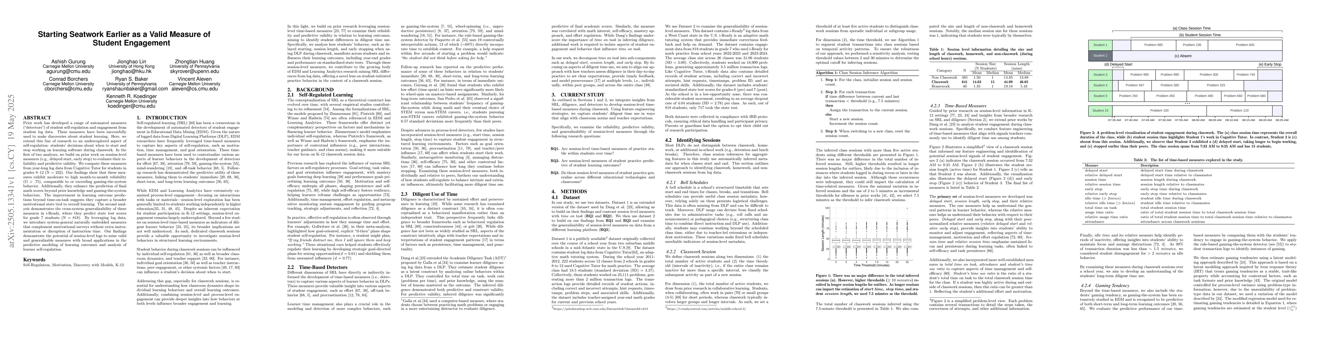 Thumbnail for Starting Seatwork Earlier as a Valid Measure of Student Engagement