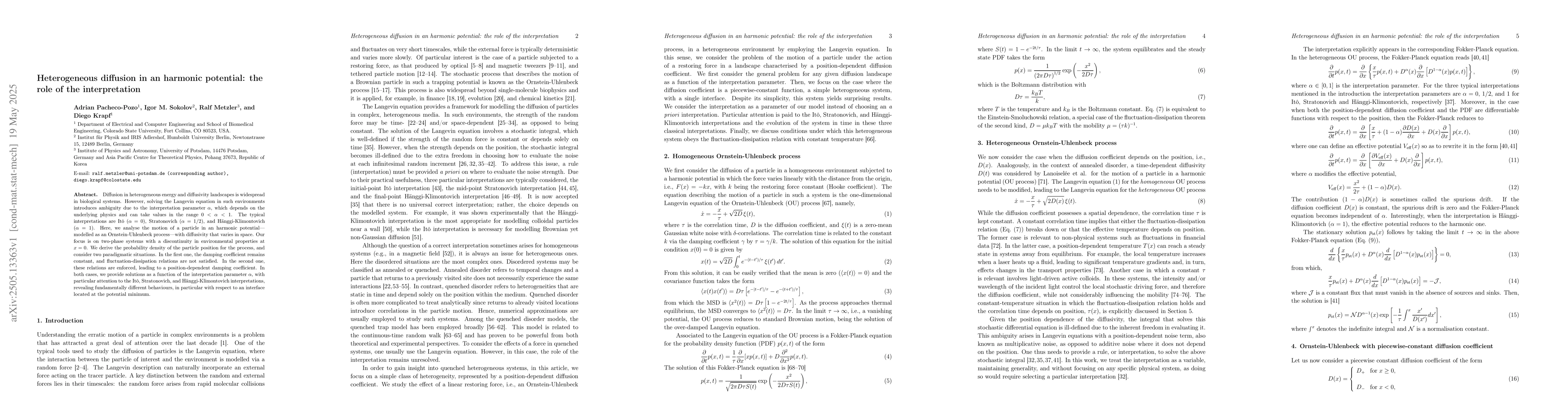 Thumbnail for Heterogeneous diffusion in an harmonic potential: the role of the
  interpretation