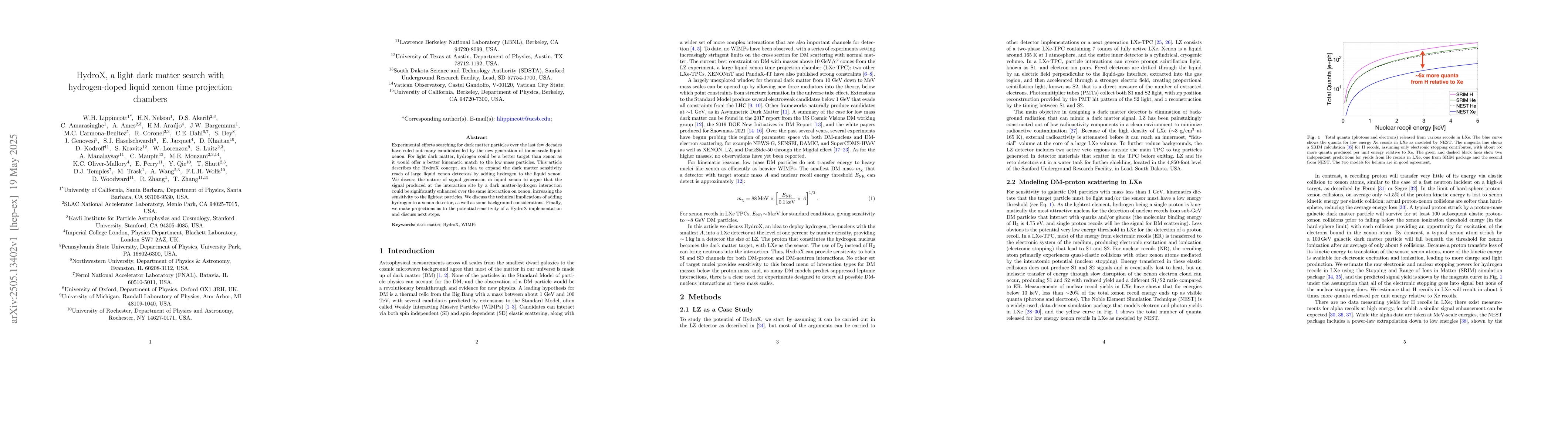 Thumbnail for HydroX, a light dark matter search with hydrogen-doped liquid xenon time
  projection chambers