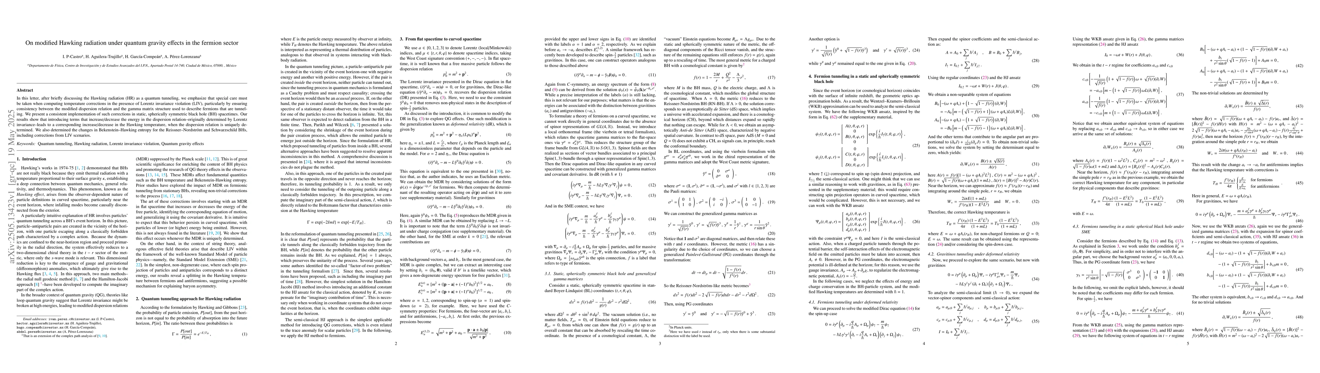 Thumbnail for On modified Hawking radiation under quantum gravity effects in the
  fermion sector