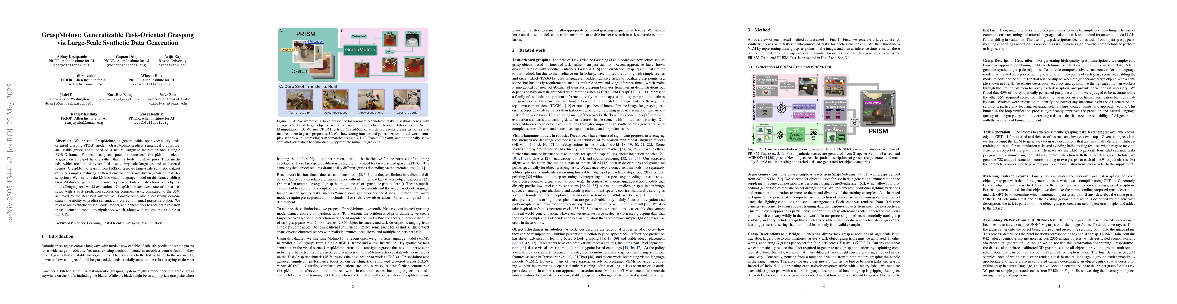 Thumbnail for GraspMolmo: Generalizable Task-Oriented Grasping via Large-Scale
  Synthetic Data Generation