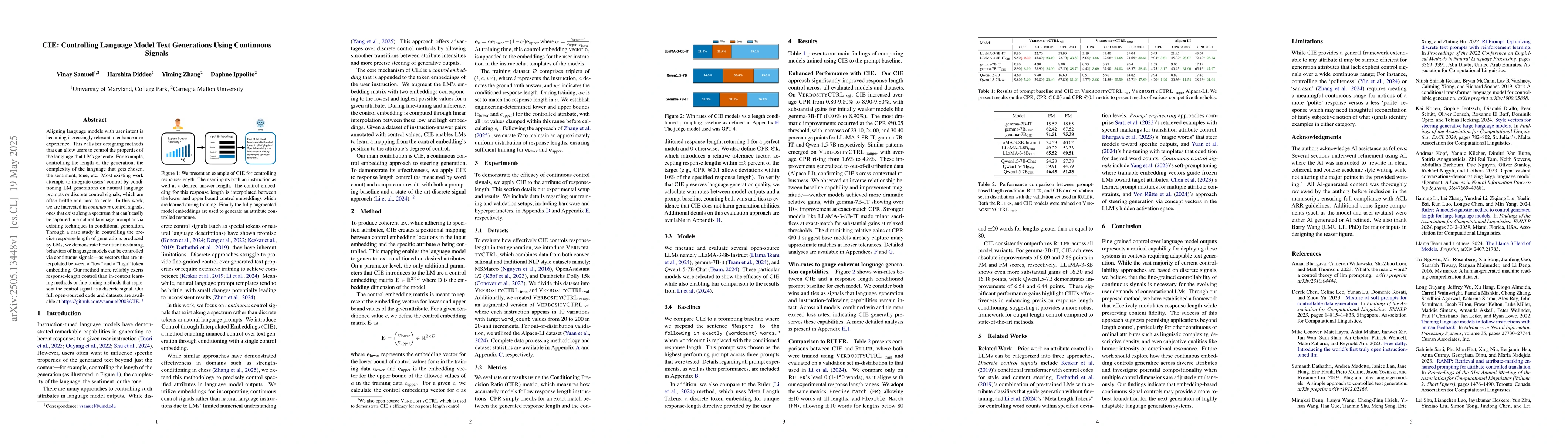 Thumbnail for CIE: Controlling Language Model Text Generations Using Continuous
  Signals