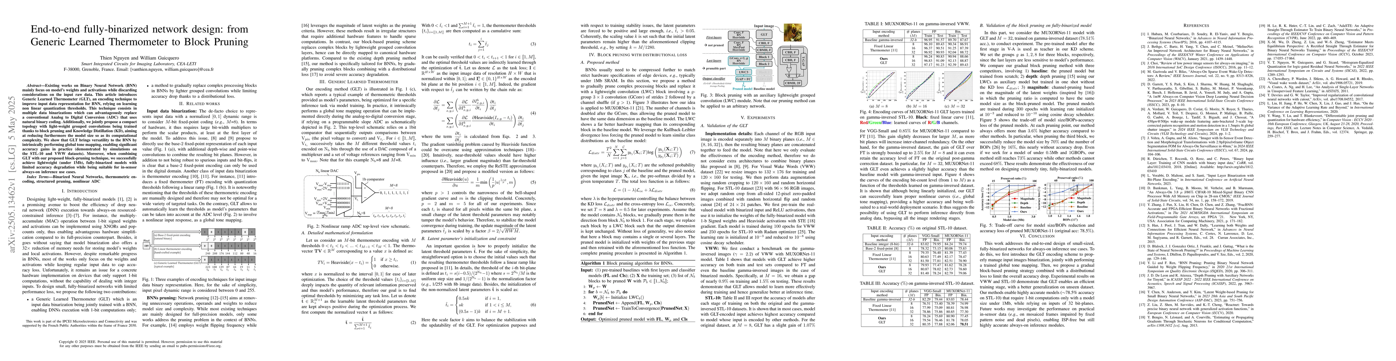 Thumbnail for End-to-end fully-binarized network design: from Generic Learned
  Thermometer to Block Pruning
