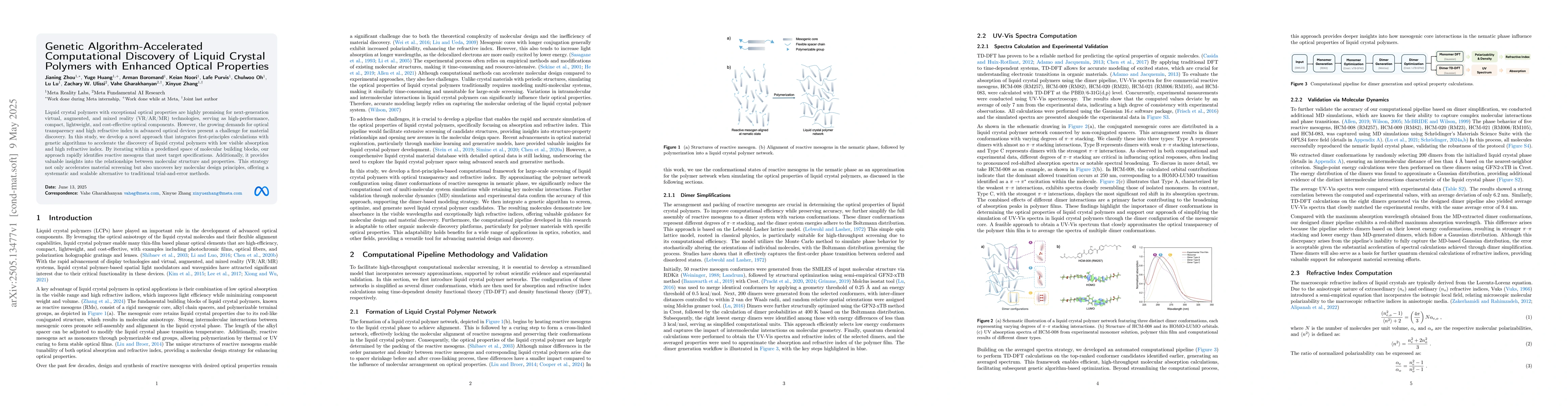 Thumbnail for Genetic Algorithm-Accelerated Computational Discovery of Liquid Crystal
  Polymers with Enhanced Optical Properties
