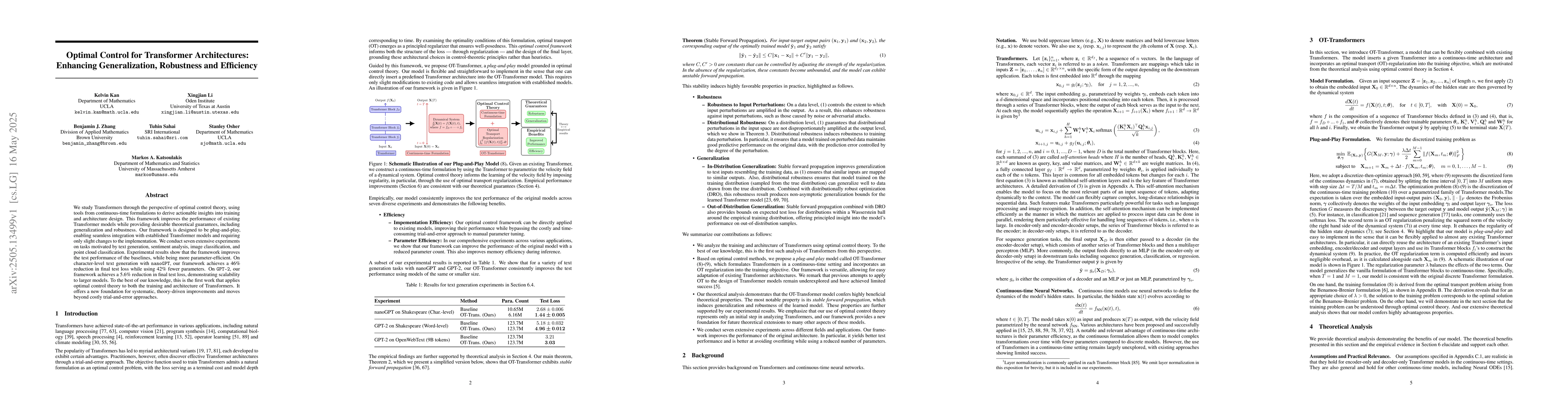 Thumbnail for Optimal Control for Transformer Architectures: Enhancing Generalization,
  Robustness and Efficiency