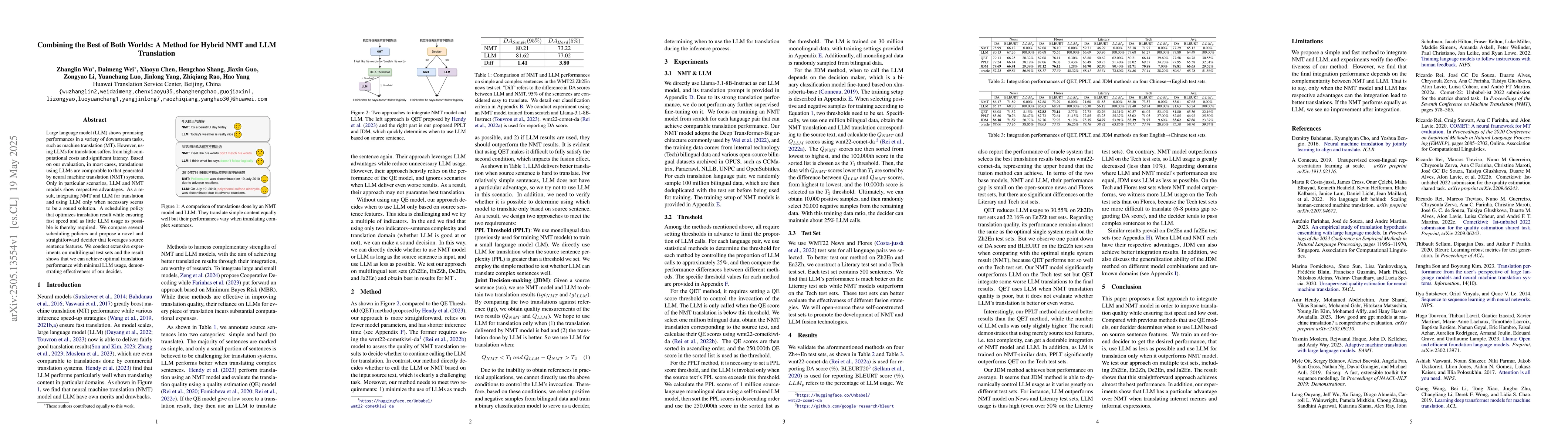 Thumbnail for Combining the Best of Both Worlds: A Method for Hybrid NMT and LLM
  Translation
