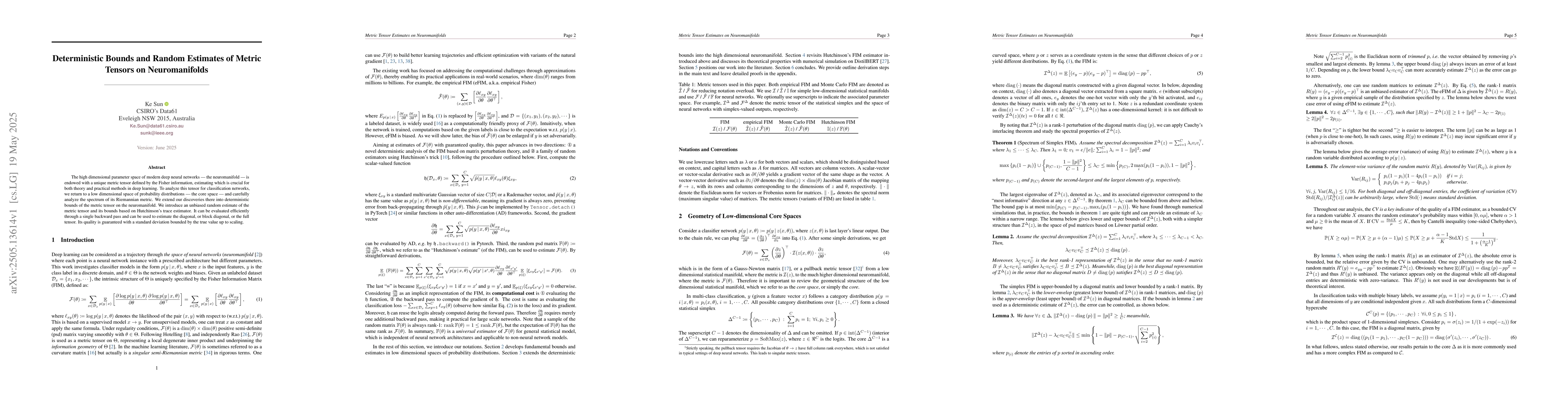 Thumbnail for Deterministic Bounds and Random Estimates of Metric Tensors on
  Neuromanifolds
