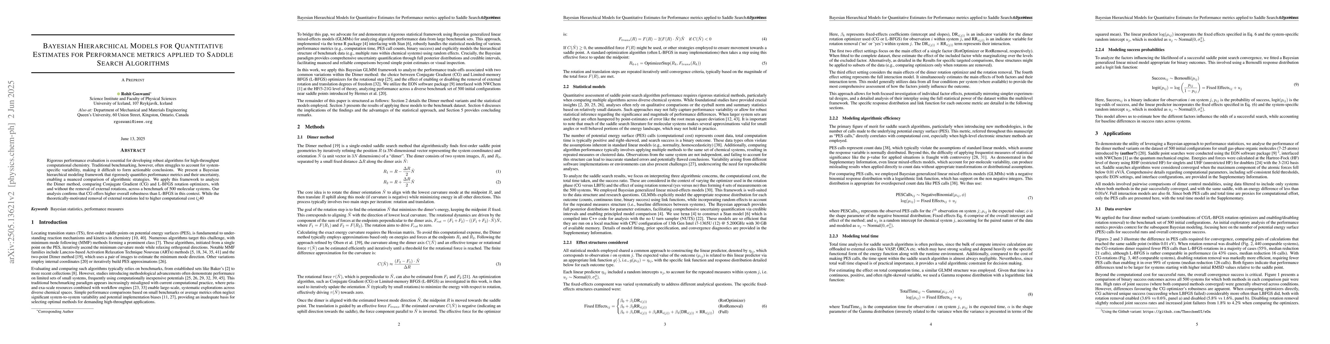 Thumbnail for Bayesian Hierarchical Models for Quantitative Estimates for Performance
  metrics applied to Saddle Search Algorithms